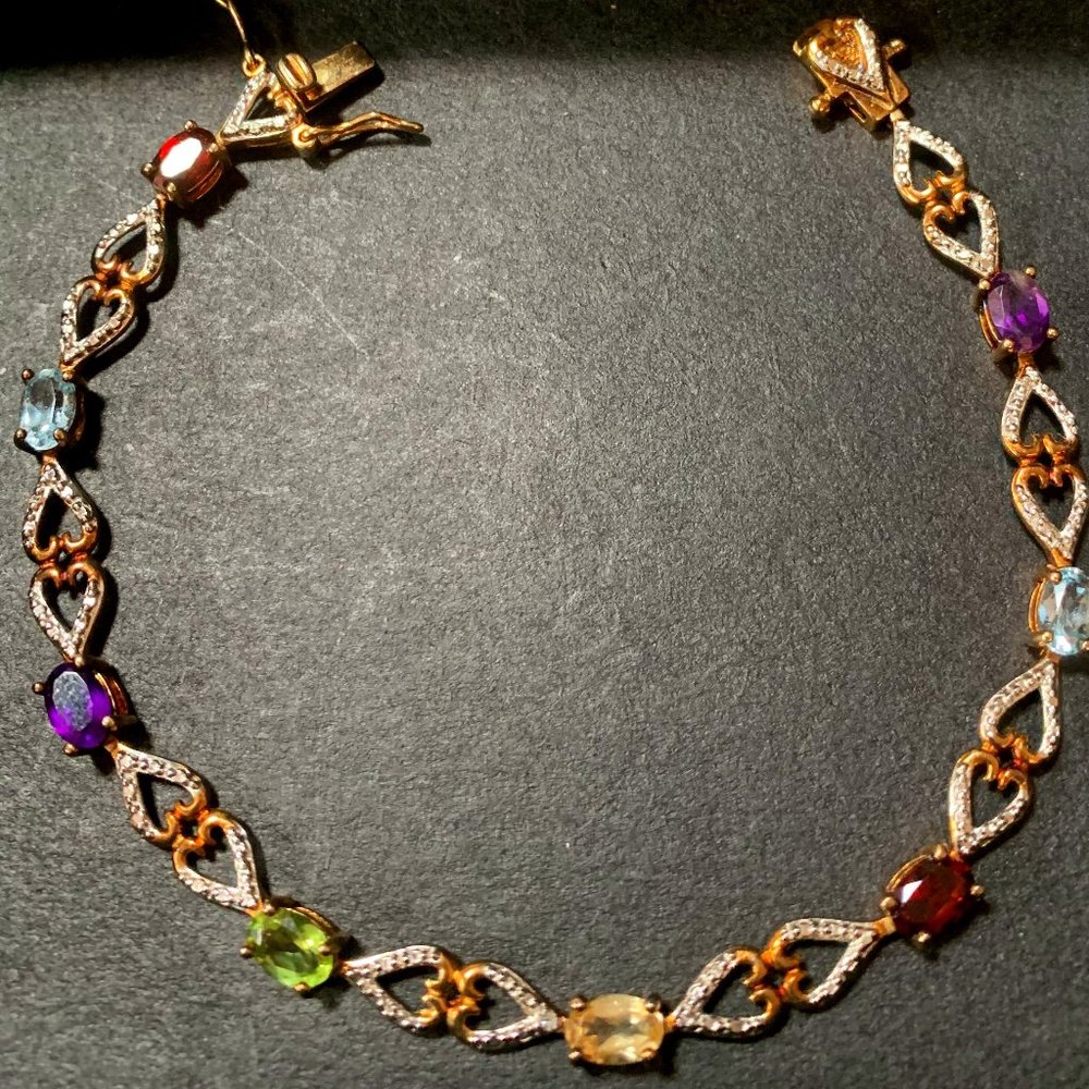 925 Silver Gold Plated Gemstones Bracelet